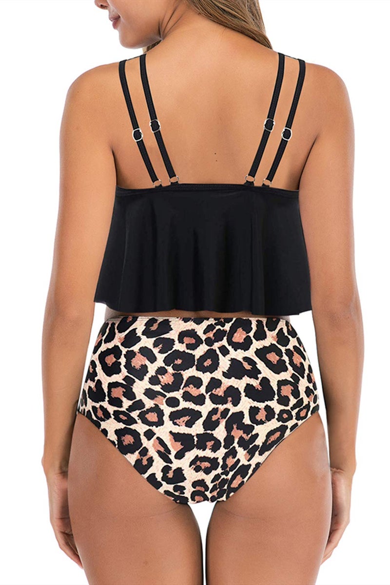 Adisputent Women High Waisted Bikini Flounce Swimwear Cute Racerback Vintage Plus Size Two Piece Tankini Swimsuits (Ruffled Leopard, XL - Image 2